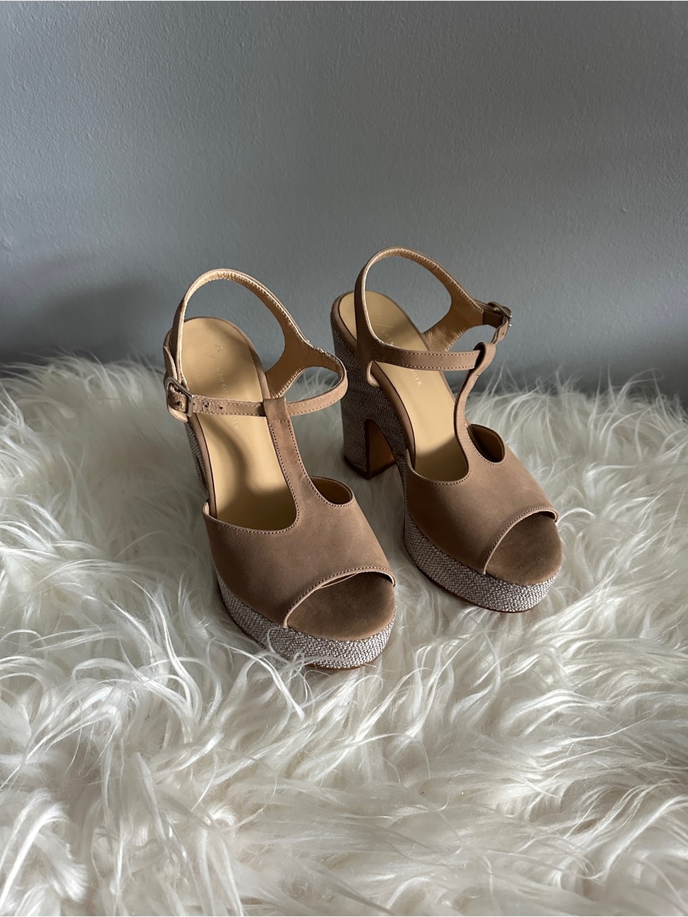 Anthropologie Tan Platform Peep-Toe Sandals
